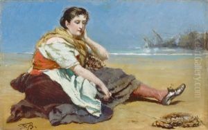 Fischermadchen Am Strand Sitzend (fisher Girl Sitting On The Beach) by Frank Buchser