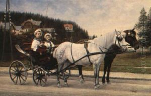 Young Boys In A Horsedrawn Carriage by Karl Buchta