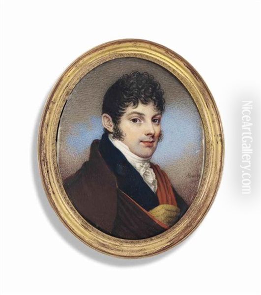 A Young Gentleman, In Blue Coat, Orange-lined Brown Cloak, Leather Glove - view 1