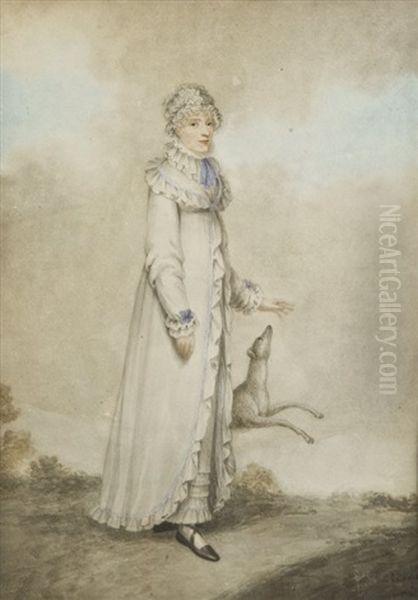 A Fashionable Lady With A Lurcher, Standing In A Landscape - view 1