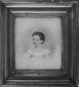 A Charming Portrait Of A Young Child, In White Smock With Frilled Neckline, Her Curled Auburn Hair Cropped Short by Adam Buck