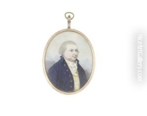A Gentleman, Wearing Blue Coat, Pale Yellow Waistcoat, White Frilled Chemise And Stock, His Hair Powdered And Tied With Black Ribbon by Frederick Buck