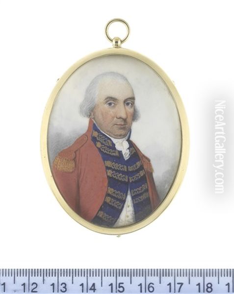 A Major General, Wearing Scarlet Coat, His Blue Facings Decorated With Gold Lace, Gold Epaulette, White Waistcoat, Stock And Frilled Chemise, His Hair Powdered - view 1