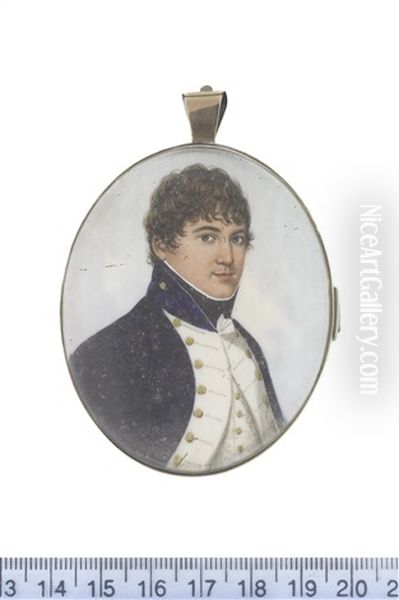 A Naval Officer, Wearing Dark Blue Coat With Standing Collar And White Facings, White Waistcoat, Frilled Chemise And Black Stock - view 1