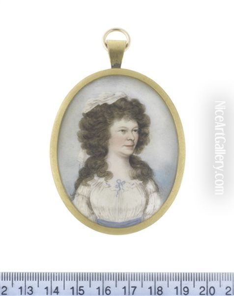 A Lady, Wearing White Dress And Blue Sash, Her Hair Worn A La Conseilleur And Dressed With A White Handkerchief - view 1