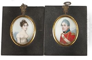 Portrait An Officer, Wearing Red Coatee With Green Standing Collar, Gold Trim, Buttons And Epaulettes, White Frilled... (+ Portrait Of A Lady...; Pair)