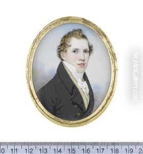 A Gentleman, Wearing Blue Coat, Cream And Gold Striped Waistcoat, Frilled White Chemise, Stock And Frilled Cravat, Gold Shirt Pin by Frederick Buck