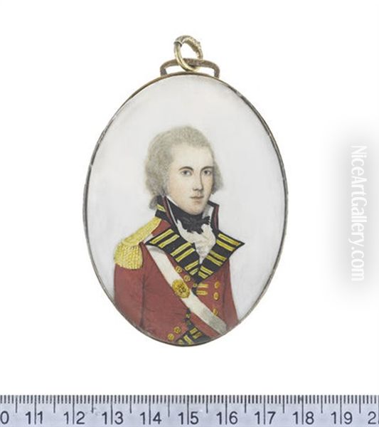 An Officer Of The 58th (rutlandshire) Regiment Of Foot, Wearing Red Coatee With Black Facings, Gold Buttons, Lace And Epaulettes, White Waistcoat And Frilled... - view 1