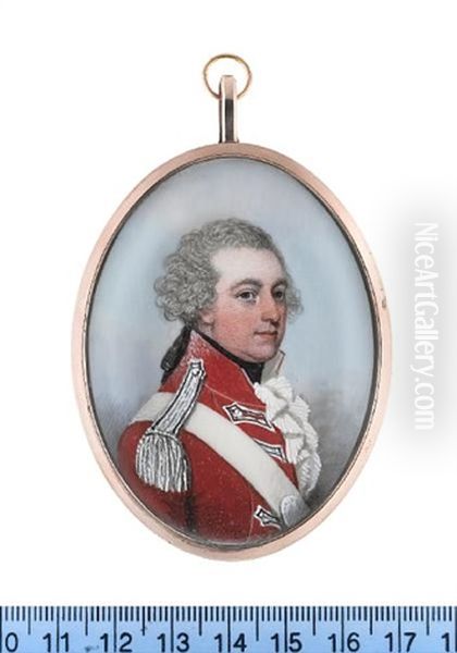 An Officer, Wearing Red Coatee With Standing Collar, White And Black Lace And Epaulettes, White Frilled Chemise And Black Stock, His Powdered Hair Tied With A Black Ribbon Bow - view 1