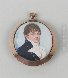 An Officer Wearing Blue Coat With Gold Buttons, White Chemise, Cravat And Stock