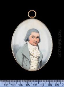 A Gentleman, Wearing Pale Green Coat Over Cream Waistcoat Sprigged With Green And Tied White Cravat, His Hair Curled And Powdered by Frederick Buck