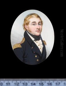 A Naval Officer, Wearing Blue Uniform With Gold Epaulettes And Buttons, White Waistcoat, Frilled Chemise And Black Stock by Frederick Buck