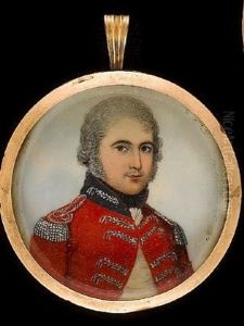 An Officer, Wearing Scarlet Coatee With Black Collar, Silver Embroidery And Epaulettes, His Hair Powdered