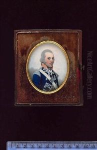 An Officer Of The 14th Light Dragoons, Wearing Blue Underjacket With Similar Sleeved Shell Jacket, Orange Facings, White Metal Shoulder Scales, His White Shoulder Belt With Beaded Oval Shoulder Belt P