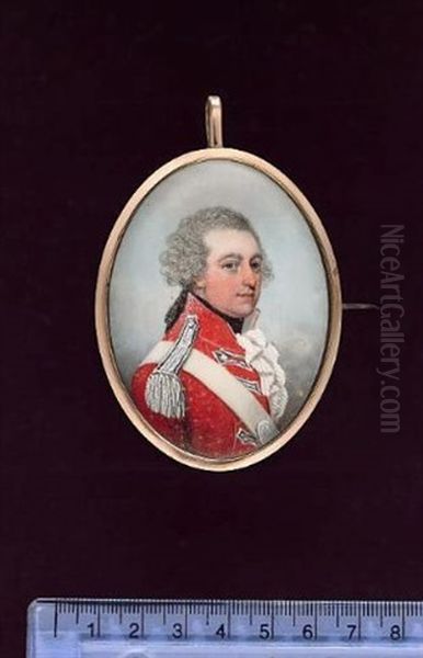 An Officer Wearing Scarlet Coatee With Scarlet Facings, Silver Lace Epaulettes And  Bastion Pattern Panels, White Leather Shoulder Belt With Oval Silver Plate - view 1
