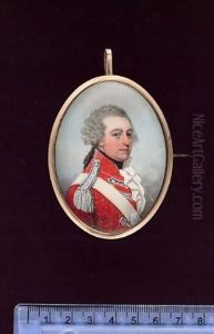 An Officer Wearing Scarlet Coatee With Scarlet Facings, Silver Lace Epaulettes And  Bastion Pattern Panels, White Leather Shoulder Belt With Oval Silver Plate