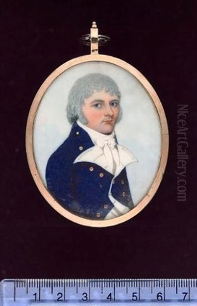 A Naval Officer Wearing Blue Coat, Gold Buttons Embossed With An Anchor, White Waistcoat And Cravat - view 1