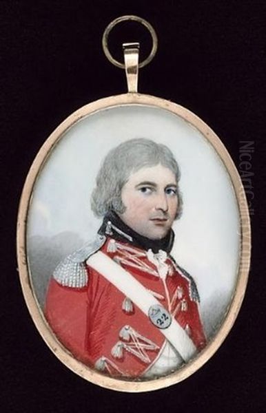 An Officer, Wearing The Uniform Of The 22nd Foot, Scarlet Coat With Silver Lace And Epaulettes, His Shoulder Belt Plate Stamped 22 - view 1