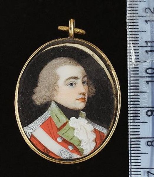 Infantry Officer, Irish Militia Or Volunteers (?), Wearing Scarlet Coat With Grass-green Facings (+ A Boy Wearing Red Skeleton Suit And Frilled Wide White Collar; 2 Works) - view 1