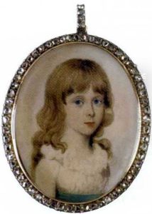 A Young Girl, In A White Dress With A Frilled Collar And A Blue Sash, Long Fair Hair And Blue Eyes