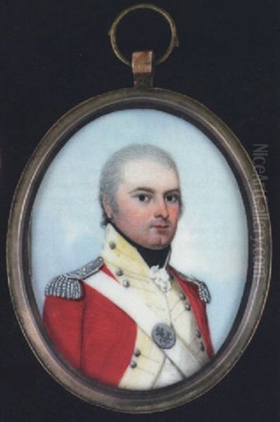 A Militia Officer (welsh?), Wearing Red Uniform With Yellow Facings, Silver Epaulettes, White Sword Belt With Cross Plate, Black Stock And Frilled White Cravat - view 1