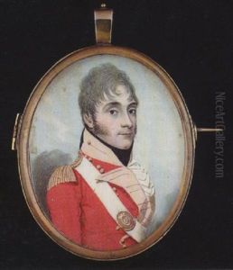 A Young Officer Wearing The Uniform Of The 48th Regiment Of Foot, Scarlet Coat, Gold Epaulette, White Sword Belt, Black Stock And Frilled White Cravat