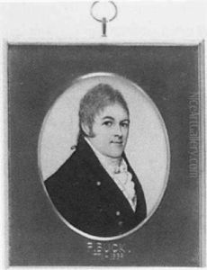 A Gentleman In Blue Coat With Gold Buttons, White Waistcoat, Cravat And Frilled Shirt, His Hair Powdered And En Queue by Frederick Buck