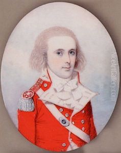 An Officer Of The 43rd Foot With Loose Powdered Hair, Wearing Red Uniform, Sword Belt And Silver Epaulette