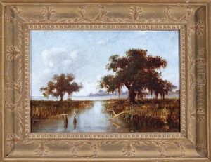 Louisiana Bayou With Live Oak Trees And Egret