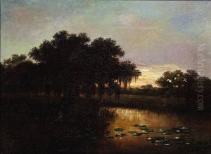 Louisiana Bayou: Live Oaks And Water Lilies At Dusk by William Henry Buck