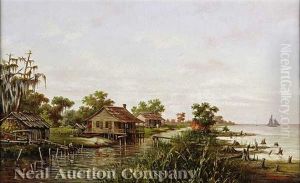Three Cabins Along Shoreline by William Henry Buck