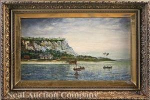 A View In The Caribbean With A Rocky Cliff, 'french' House, And Palm Trees
