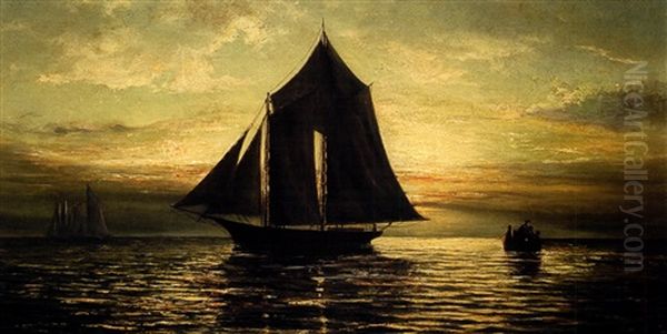 A Schooner At Sunset On Lake Pontchartrain - view 1