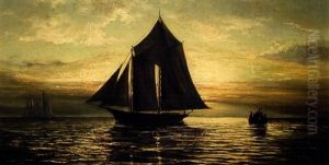 A Schooner At Sunset On Lake Pontchartrain by William Henry Buck
