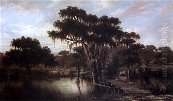 The Wooden Bridge - Louisiana Bayou Landscape - view 1