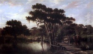 The Wooden Bridge - Louisiana Bayou Landscape by William Henry Buck