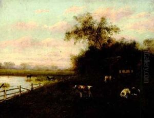 Cattle And A River With A Farmhouse by William Henry Buck
