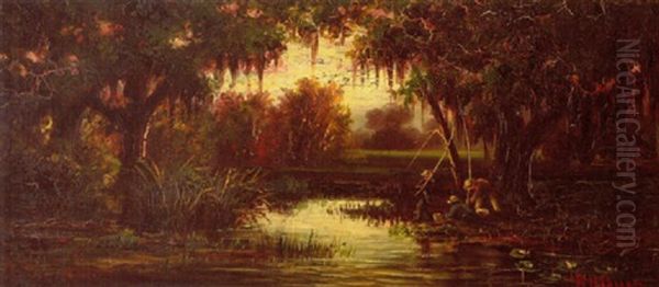 Louisiana Landscape With Three Boys Fishing - view 1