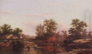 Louisiana Farm Landscape With Man Fishing From Bridge