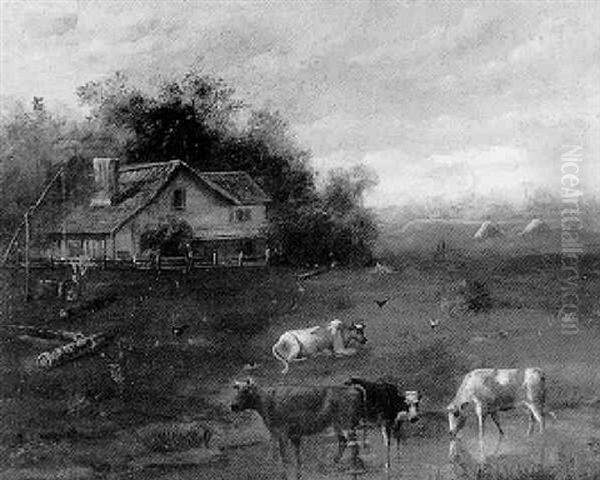 Louisiana Landscape With Watering Cattle - view 1
