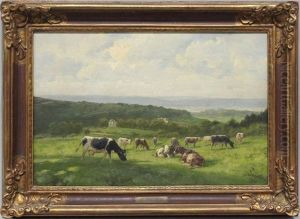 Sommerliche Mittelgebirgslandschaft Mit Weidender Kuhherde by Peter Bucken