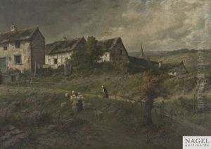 Eifellandschaft Mit Schafhirtin An Einem Gehoft by Peter Bucken