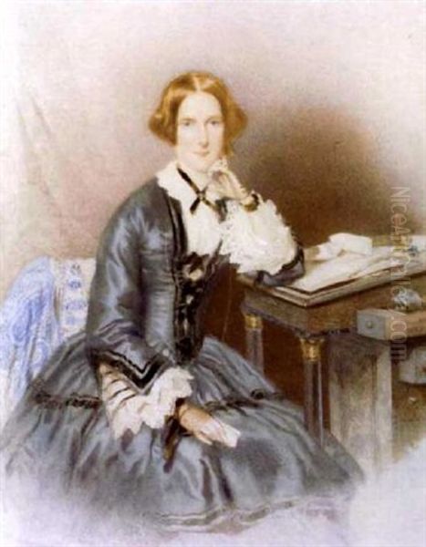 Portrait Of A Lady Seated At A Davenport Desk - view 1
