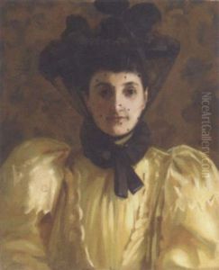 Portrait Of A Lady In A Yellow Dress And Black Bonnet