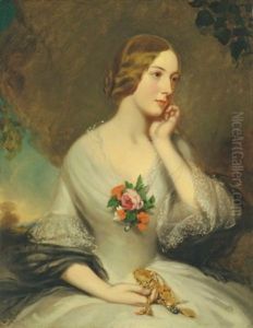 Portrait Of Elizabeth Baring, Nee Sturt (1827-1867), Wife Of Thomas George Baring, 1st Earl Of Northbrook, Half-length, In A Landscape