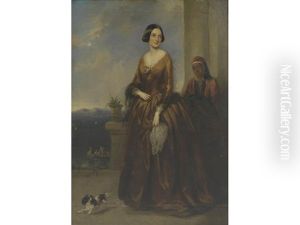 A Full Length Portrait Of Miss Frances Blagrave, Later Mrs Charles Digby In A Mediterranean Landscape With Her Maid Servant And Spaniel