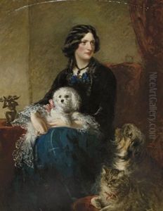Portrait De Lady Alfred Paget Aves Son Chien Maltais Sur Les Genoux by Richard Buckner