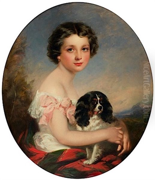 Portrait De Jeune Fille Avec Son Cavalier King Charles - view 1