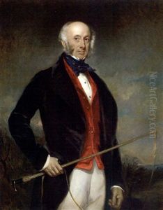 Portrait Of Sir Charles Morgan Robinson Morgan, 1st Baron Tredegar, In A Black Coat And Red Waistcoat, Holding A Riding Crop, In A Landscape