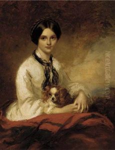 Portrait Of Lady Fletcher In A White Blouse With A Spaniel In Her Arms